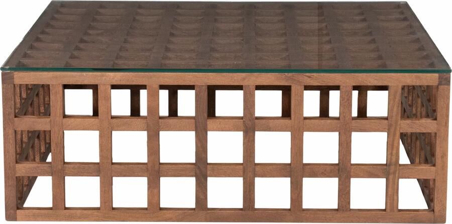 Eleonora Vierkante Salontafel Heras Mangohout en glas 90 x 90cm Bruin