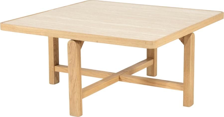 Eleonora Vierkante Salontafel Vidar Travertin en eikenhout 80 x 80cm Naturel