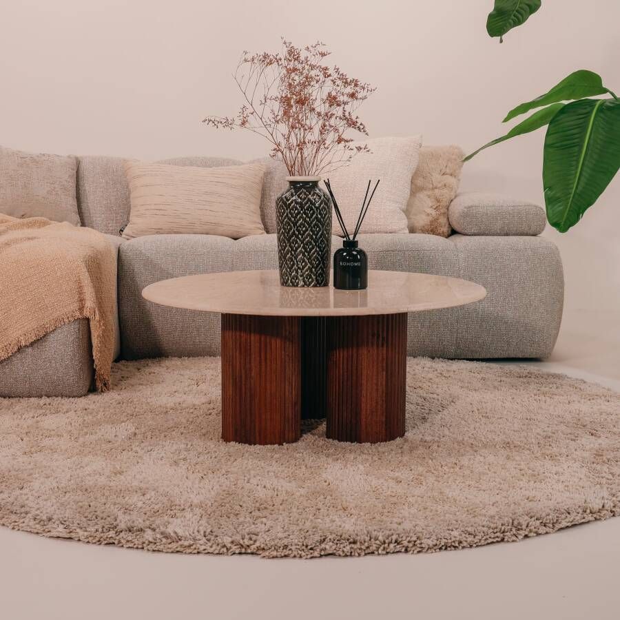 Eleonora Ronde Salontafel Xavi Marmer en mangohout 90cm Bruin Japandi
