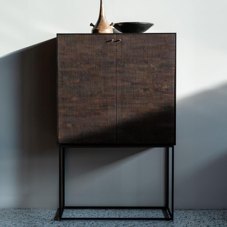 Ethnicraft Opbergkast Grooves Gevernist Teakhout 162 x 102cm Off Black