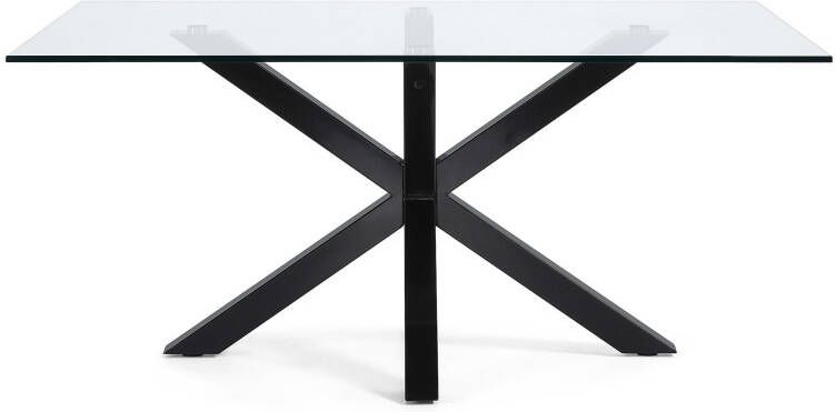 Kave Home Argo glazen tafel met stalen poten en zwarte afwerking 160 (90) x 90 cm - Foto 2
