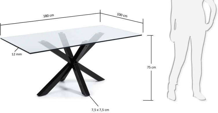 Kave Home Argo glazen tafel met stalen poten en zwarte afwerking 160 (90) x 90 cm - Foto 4