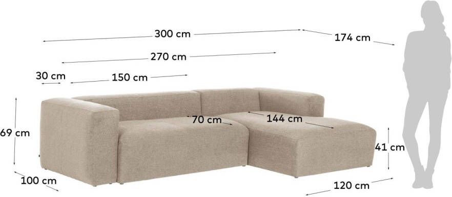 Kave Home Loungebank 'Blok' Rechts 300cm kleur Beige