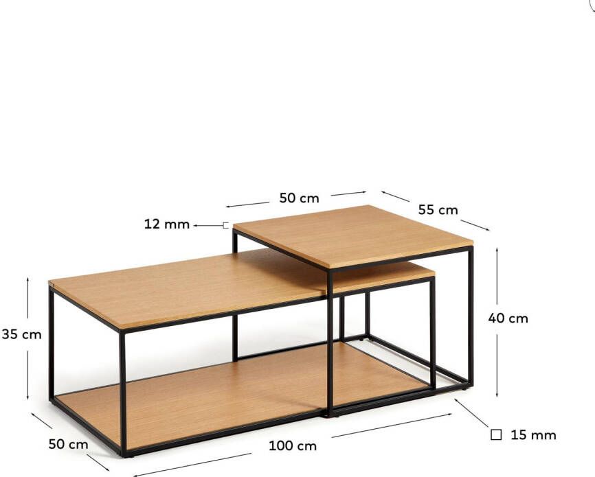 Kave Home Salontafel 'Yoana' Eikenhout Set van 2 stuks kleur Zwart