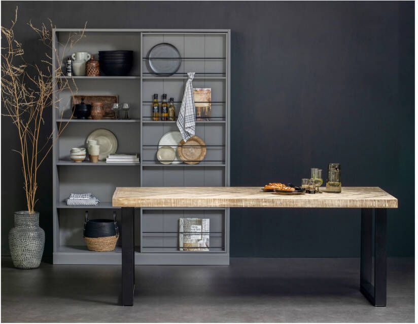 WOOOD Eettafel 'Tablo' Mangohout Visgraat met U-poot 200 x 90cm