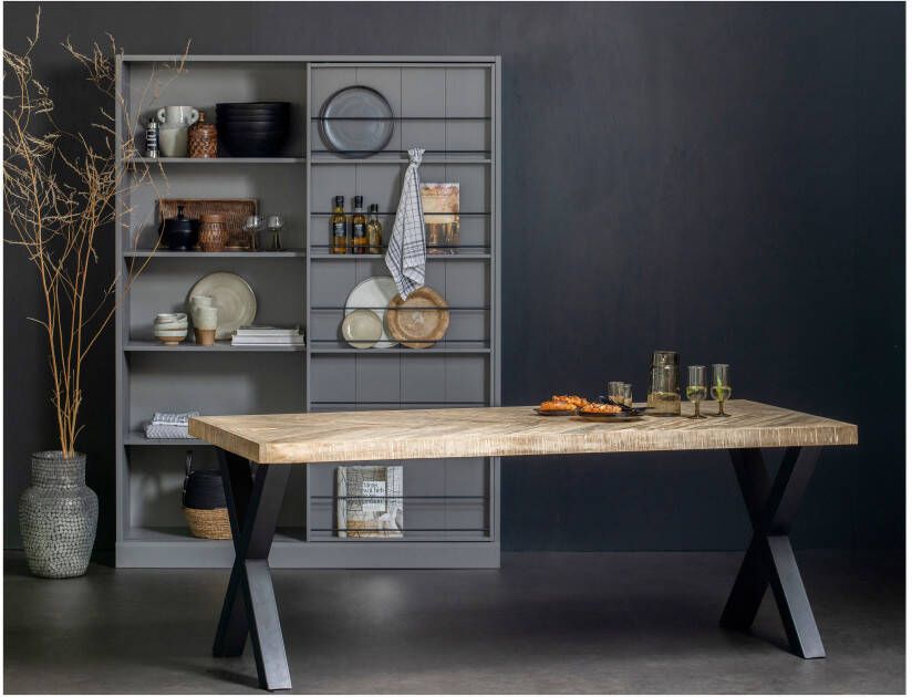 WOOOD Eettafel 'Tablo' Mangohout Visgraat met X-poot 200 x 90cm