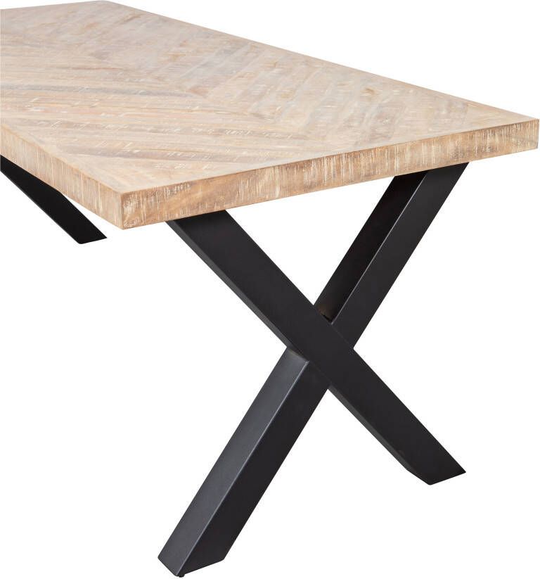 WOOOD Eettafel 'Tablo' Mangohout Visgraat met X-poot 200 x 90cm