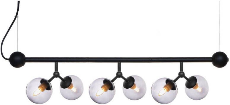 Halo Design Hanglamp 'Atom' Horizontaal 6-lamps kleur Zwart Smoke