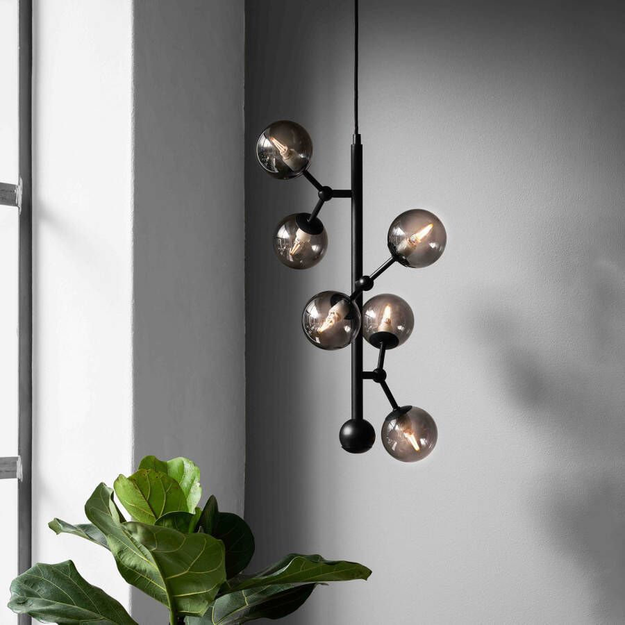 Halo Design Hanglamp 'ATOM' Verticaal 6-lamps kleur Zwart Smoke