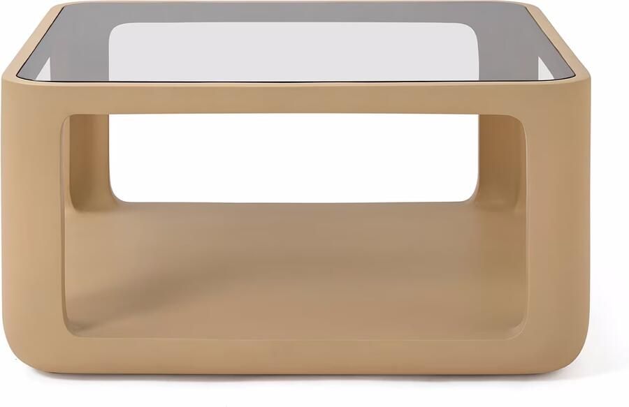 Jesper Home Salontafel Yobeko Mudstone textuur en glas 80 x 80cm Beige Vierkant