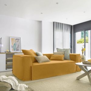 Kave Home 3-zitsbank Blok met afneembare bekleding in mosterdgeel