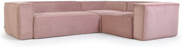 Kave Home Blok 3 zits hoekbank in dik roze ribfluweel 290 x 230 cm 230 x 290 cm