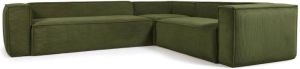 Kave Home 5-zits hoekbank Blok in groen dik ribfluweel corduroy 320 x 290 cm 290 x 320 cm