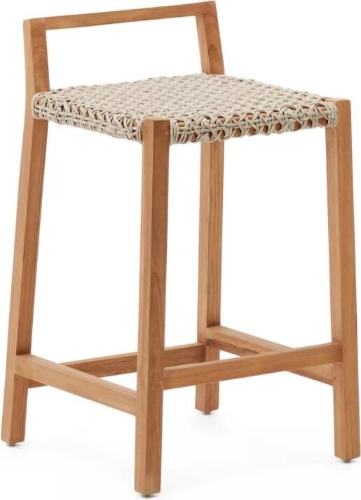 Kave Home Barkruk Giverola Teakhout en gevlochten touw (zithoogte 67cm) Beige