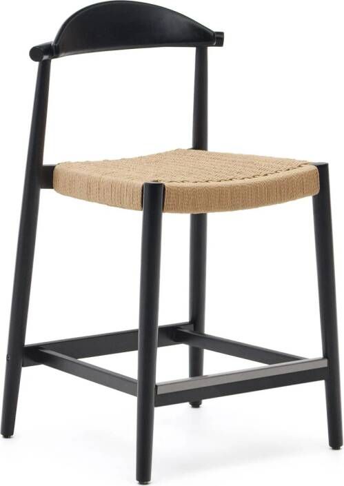 Kave Home Kruk Nina van massief acaciahout zwarte afwerking en beige touwzitting 62 cm hoog FSC 100% - Foto 2