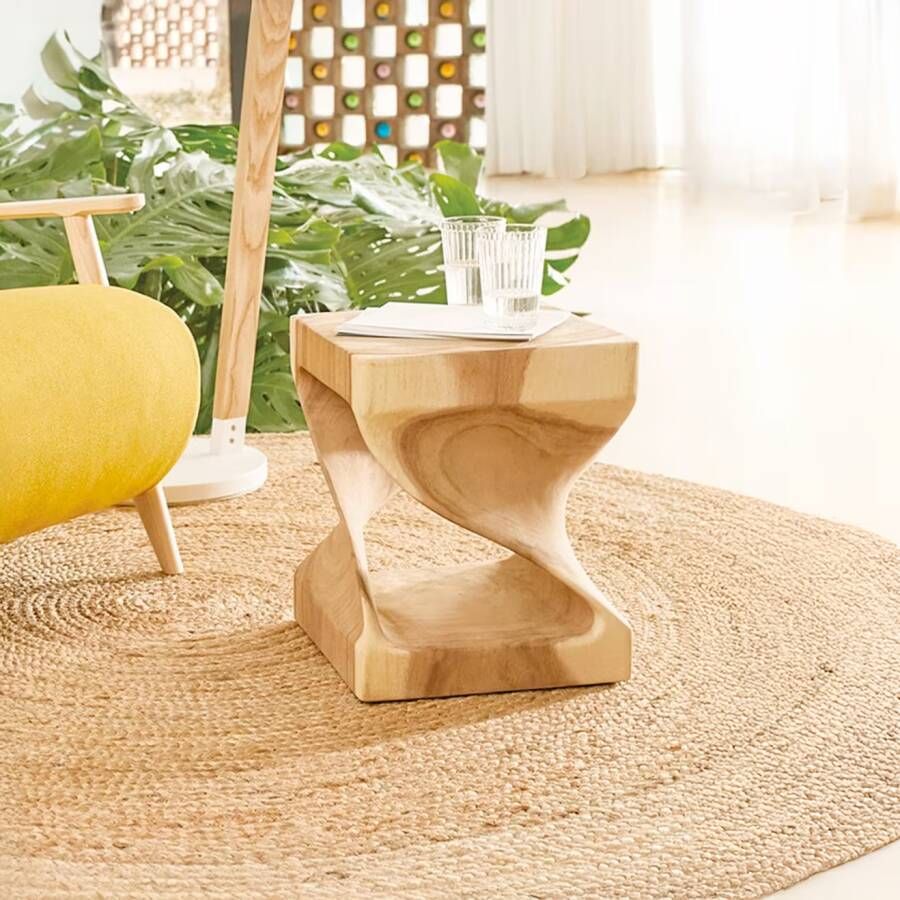 Kave Home Bijzettafel Hakon 30cm met open binnenkant Naturel Vierkant