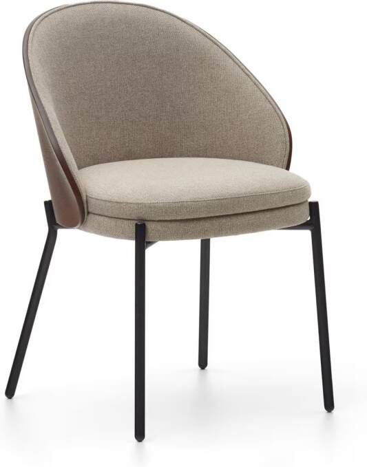 Kave Home Eamy lichtbruine stoel in essenhoutfineer met wengé afwerking en zwart metaal - Foto 5