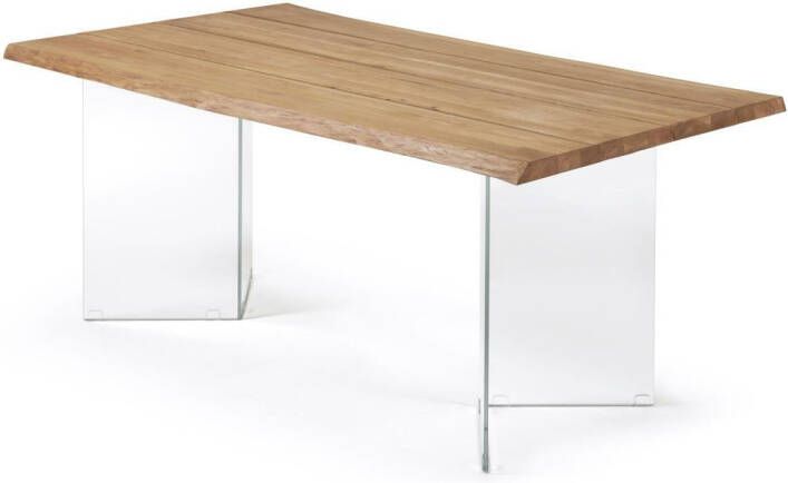 Kave Home Lotty tafel in eiken fineer met natuurlijke afwerking en glazen poten 160 x 90 cm