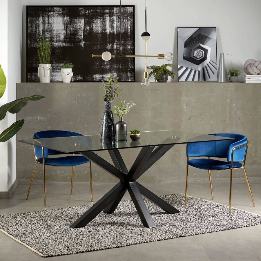 Kave Home Argo glazen tafel en stalen poten met zwarte afwerking 200 x 100 cm online kopen