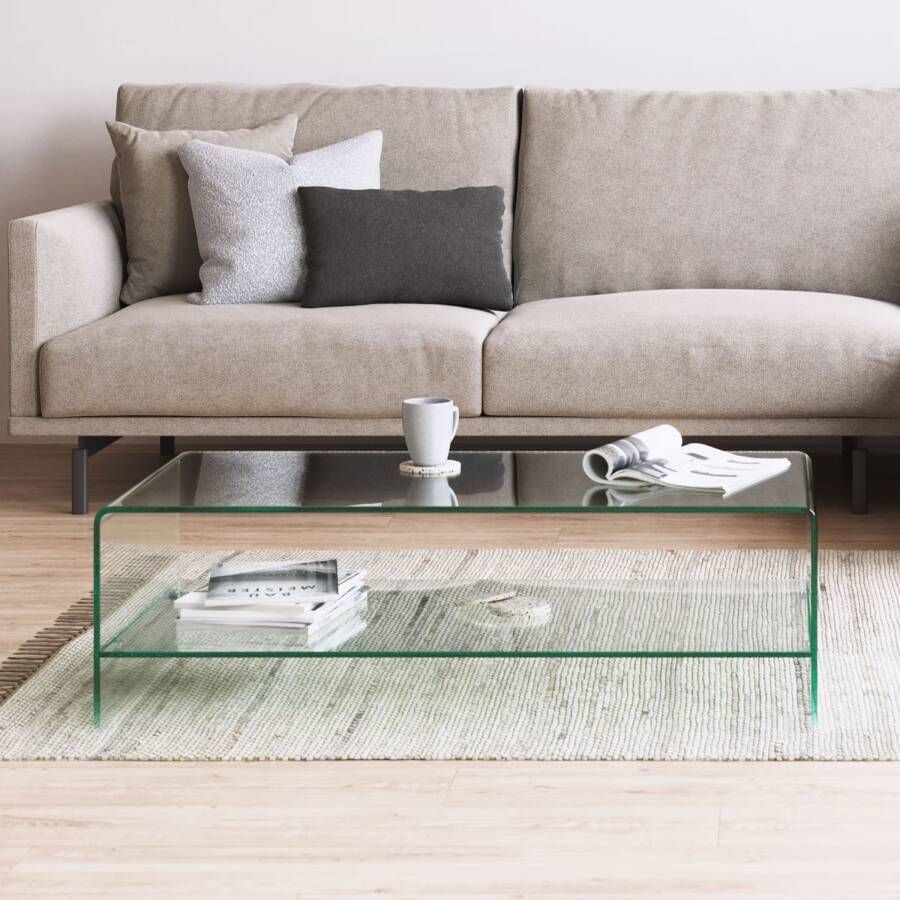 Kave Home Glazen Salontafel Burano met onderplank 110 x 55 cm Transparant
