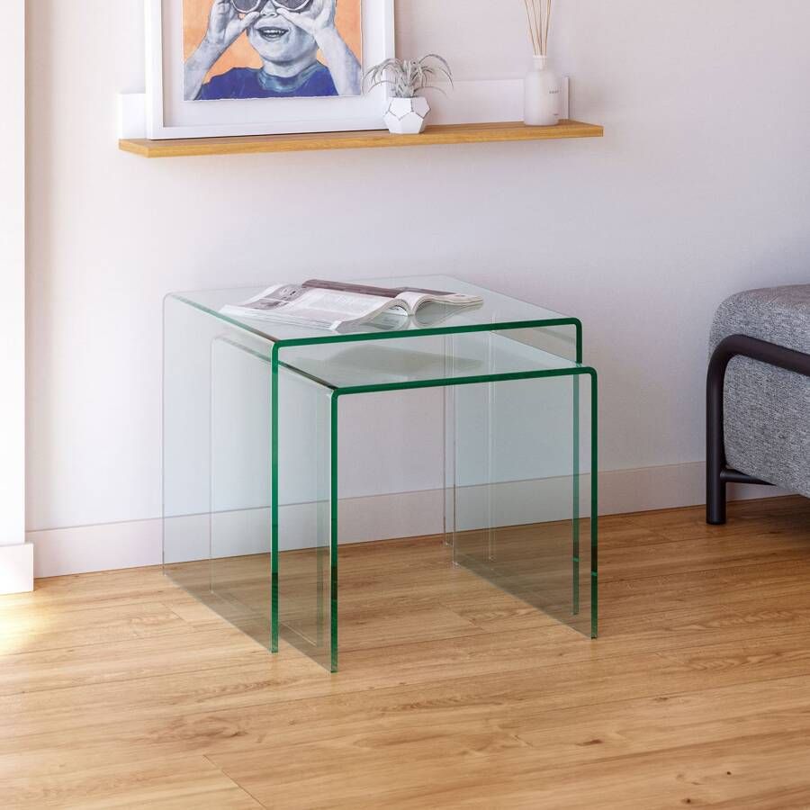 Kave Home Glazen Salontafel Burano Set van 2 stuks Transparant Vierkant