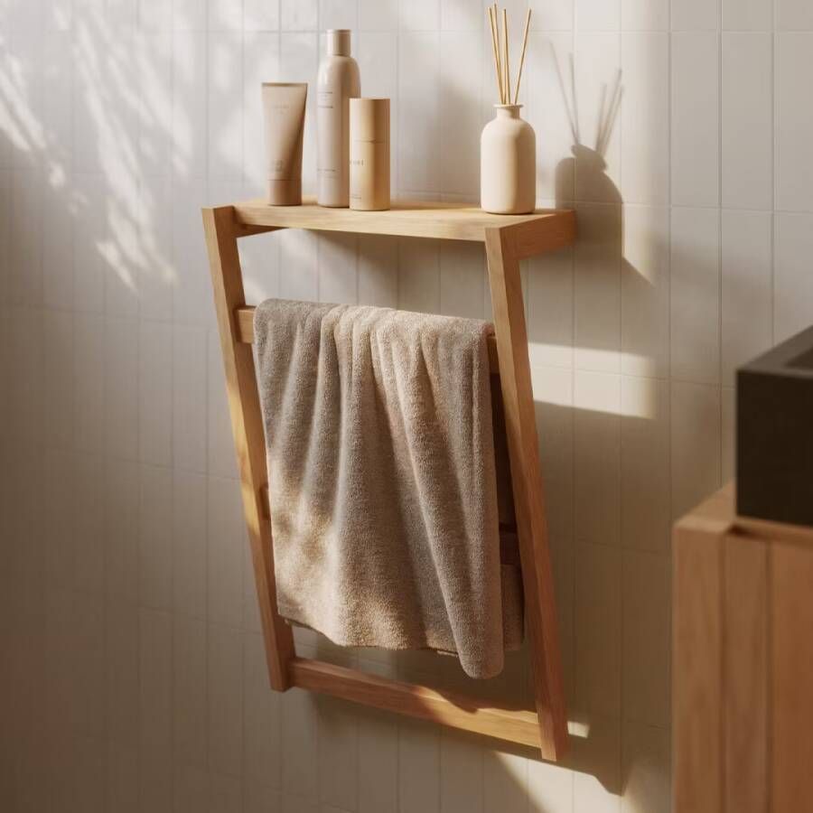 Kave Home Handdoekrek Kuveni massief teakhout 40 x 63 cm