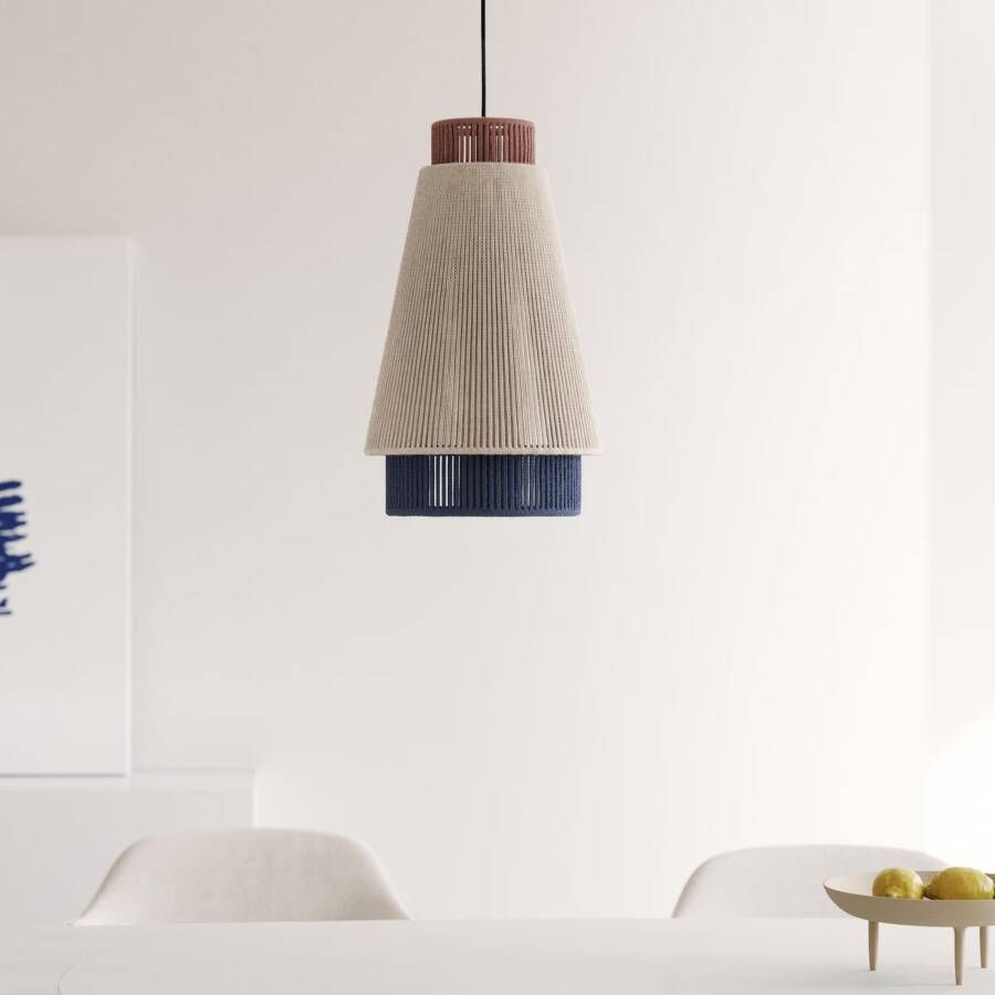Kave Home Yuvia katoenen plafondlamp met beige blauwe en terracotta