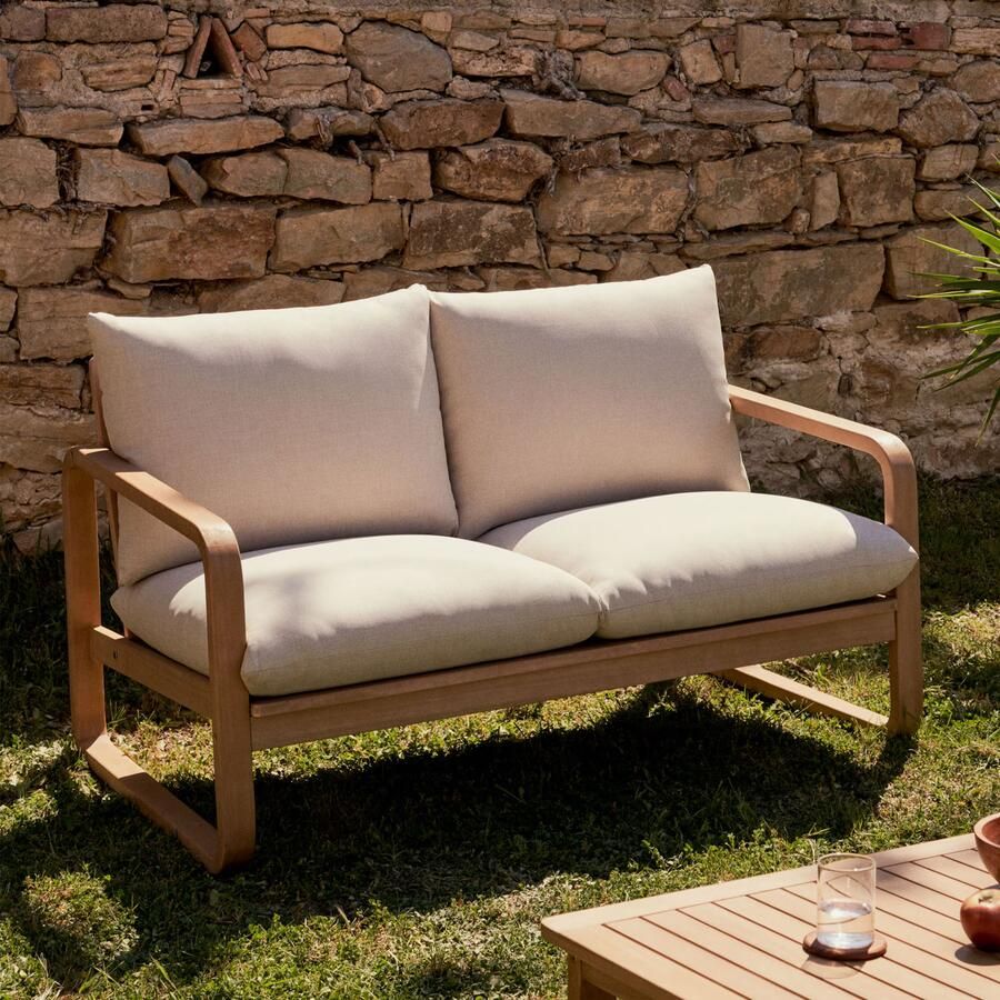 Kave Home Sacaleta 2-zitsbank in massief eucalyptushout 142 cm