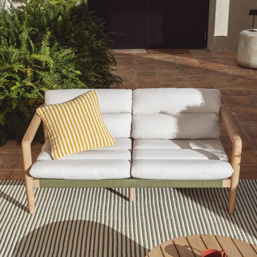 Kave Home 2-zits Tuinbank Menfi Acaciahout en touw 136cm Donkergroen