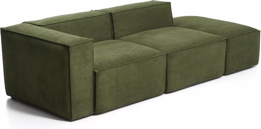 Kave Home 3-zits Bank Blok met linkerarmleuning en poefeindstuk 270cm Rib Donkergroen