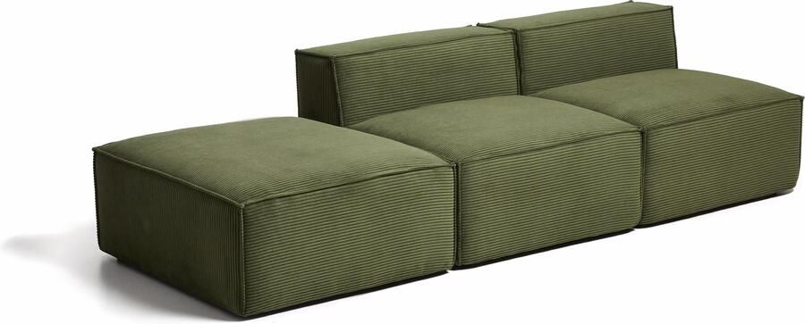 Kave Home 3-zits Bank Blok Met poefeindstuk 270cm Rib Donkergroen