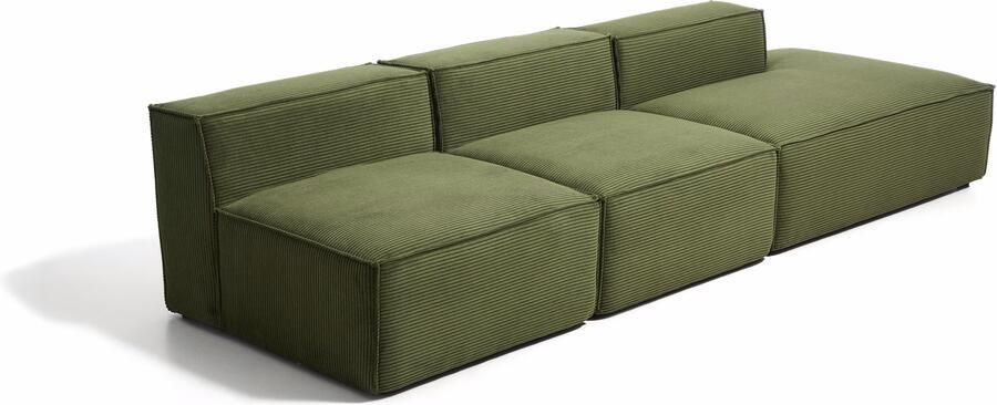 Kave Home 3-zits Bank Blok met rechtereindstuk 325cm Rib Donkergroen