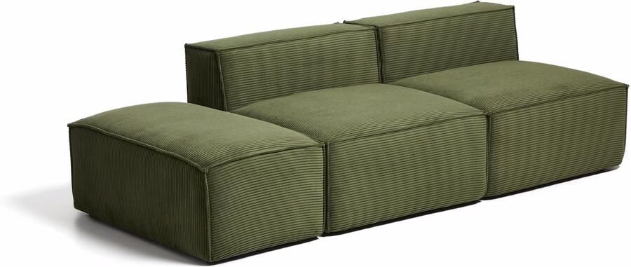 Kave Home 3-zits Bank Blok Poefeindstuk 240cm Rib Donkergroen