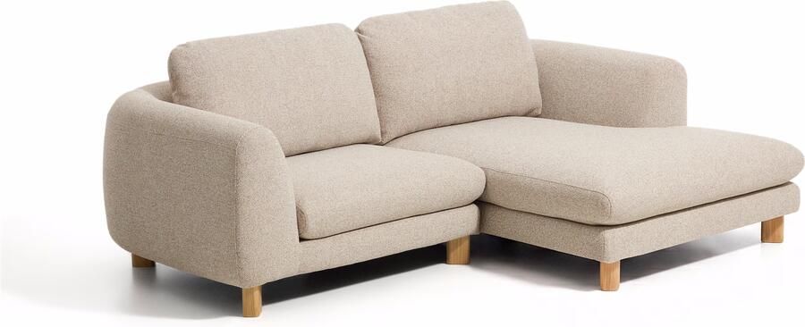 Kave Home 3-zits Loungebank Vera Rechts 232cm Structuurstof en naturel poten Beige
