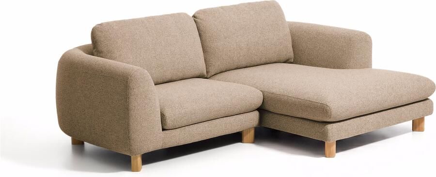 Kave Home 3-zits Loungebank Vera Rechts 232cm Structuurstof en naturel poten Lichtbruin