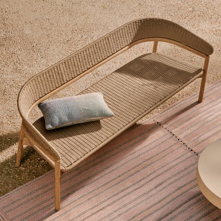 Kave Home 3-zits Tuinbank Arinella Acaciahout en geweven touw Beige