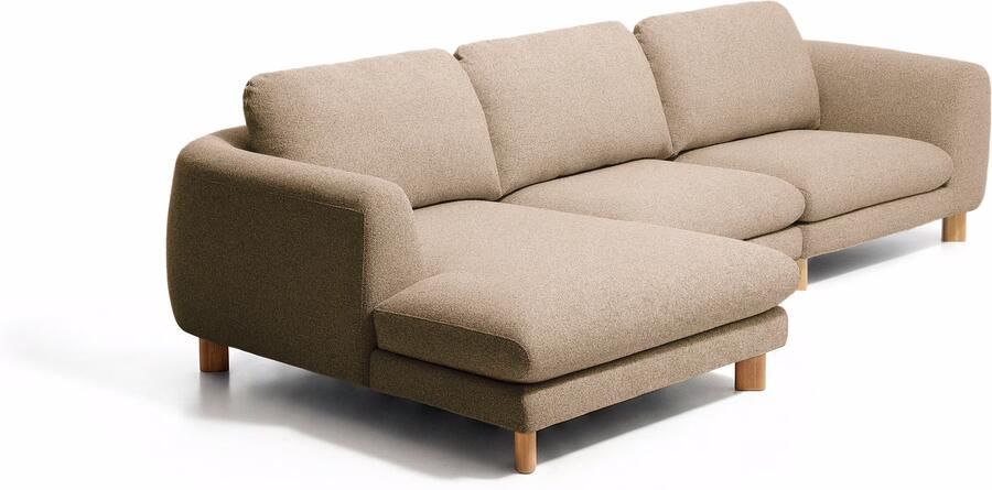 Kave Home 4-zits Hoekbank Vera Links 322cm Structuurstof en naturel poten Lichtbruin