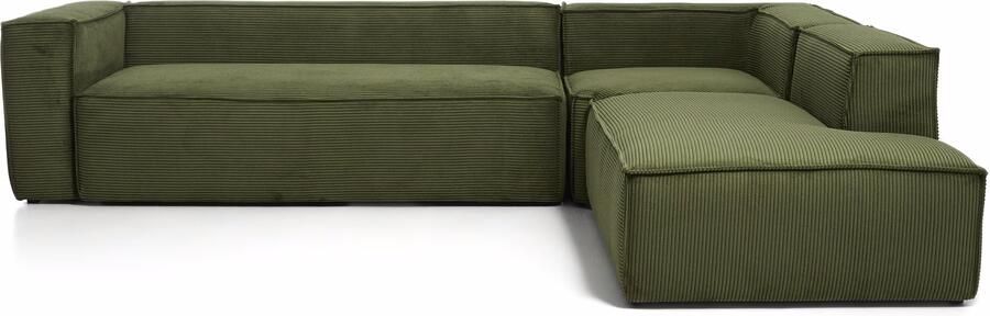 Kave Home 5-zits Hoekbank Blok Eindmodule rechts 320cm Rib Donkergroen