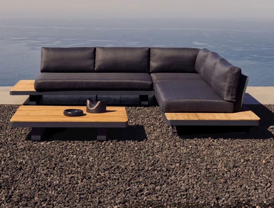 Kave Home Set Tosqueta bestaande uit een 5-zitshoekbank en een tafel van aluminium en FSC 100% massi