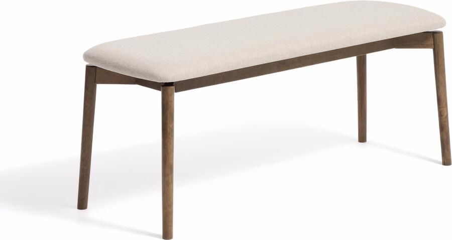Kave Home Bankje Evera Chenille en eiken 122cm Beige Bruin