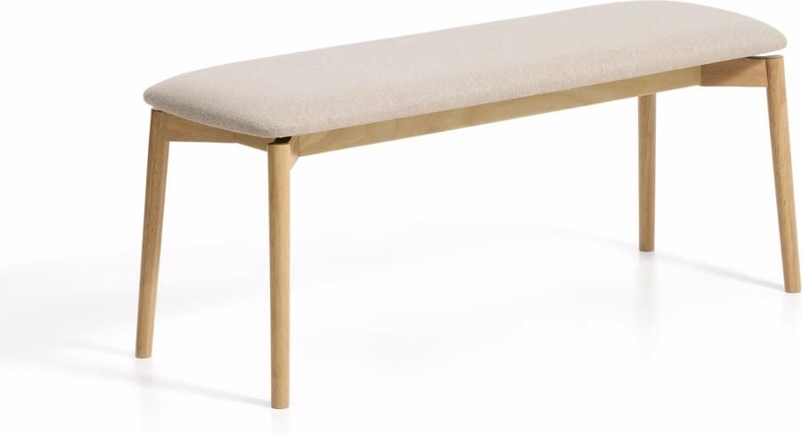 Kave Home Bankje Evera Chenille en eiken 122cm Beige Naturel