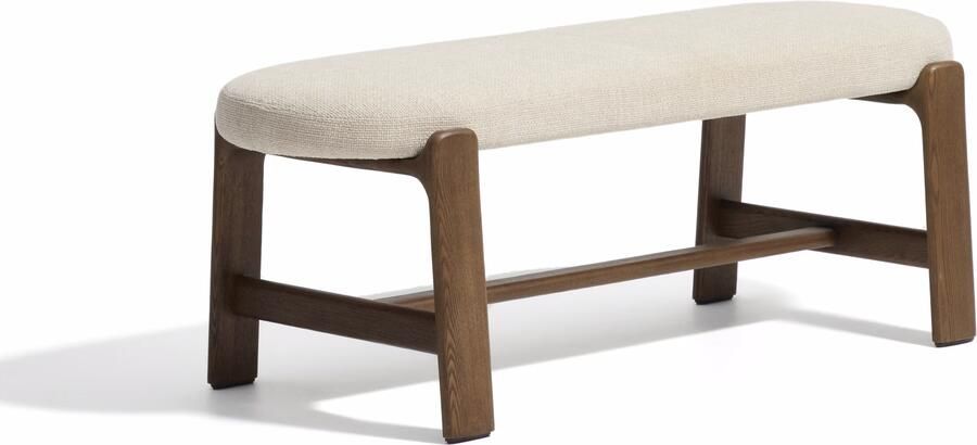 Kave Home Bankje Granite 120cm Chenille en essenhout Beige Bruin