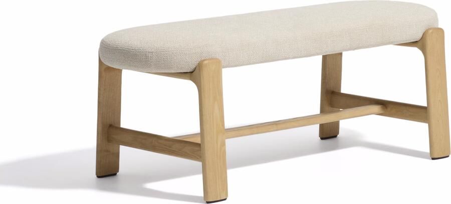 Kave Home Bankje Granite 120cm Chenille en essenhout Beige Naturel