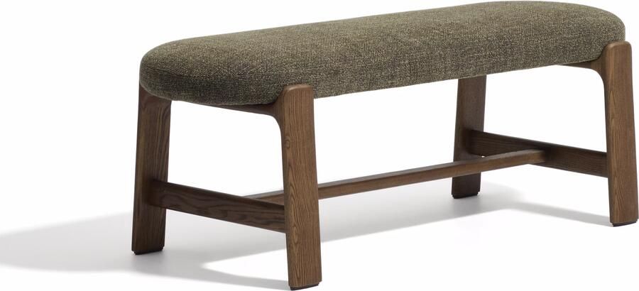 Kave Home Bankje Granite 120cm Chenille en essenhout Groen Bruin