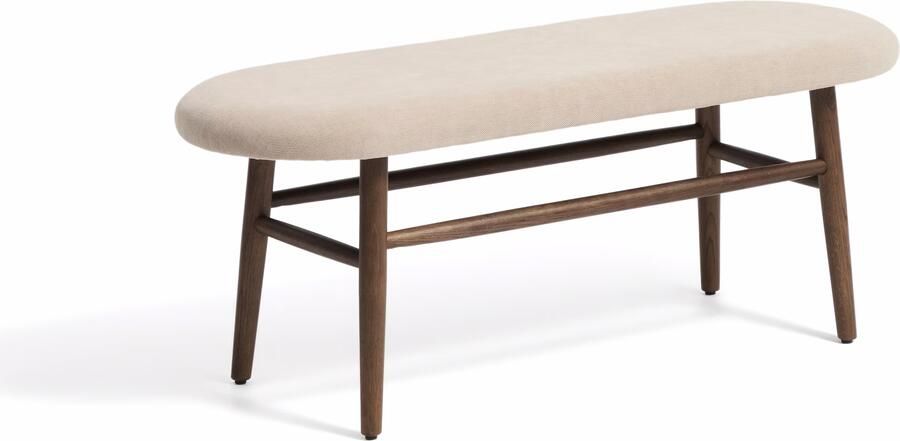 Kave Home Bankje Helda Chenille en eikenhout 122cm Beige Bruin
