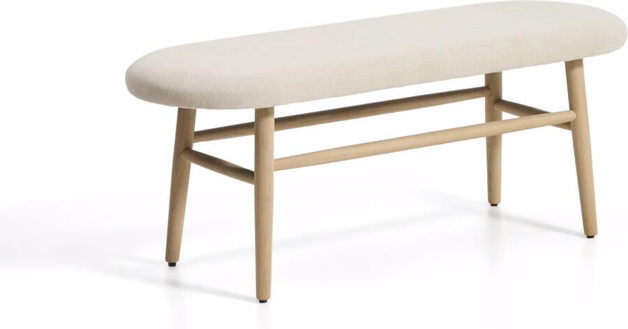 Kave Home Bankje Helda Chenille en eikenhout 122cm Beige Naturel