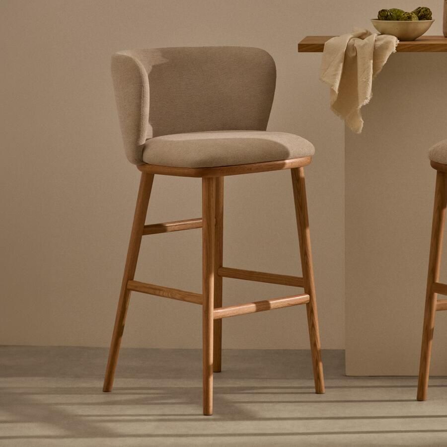 Kave Home Barkruk Ciselia Chenille Beige (zithoogte 75cm)