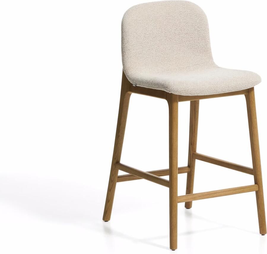 Kave Home Barkruk Elnor Chenille en eiken Beige (zithoogte 65cm)