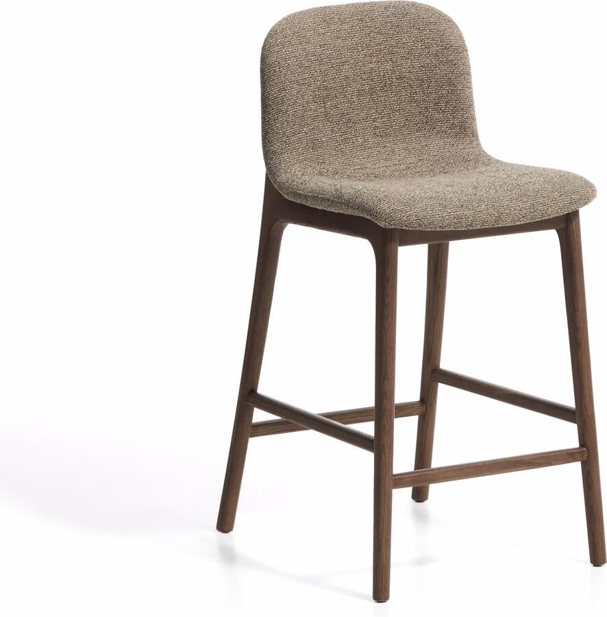 Kave Home Barkruk Elnor Chenille en eiken Bruin (zithoogte 65cm)