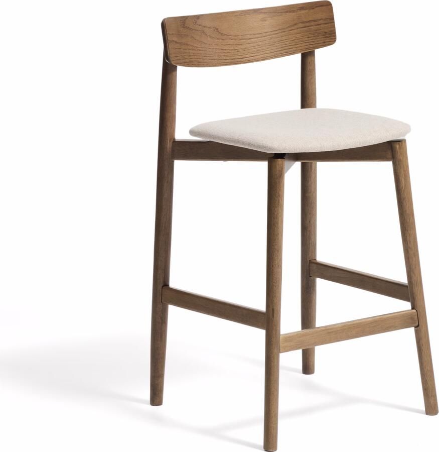 Kave Home Barkruk Evera Chenille en eiken Beige Bruin (zithoogte 67cm)